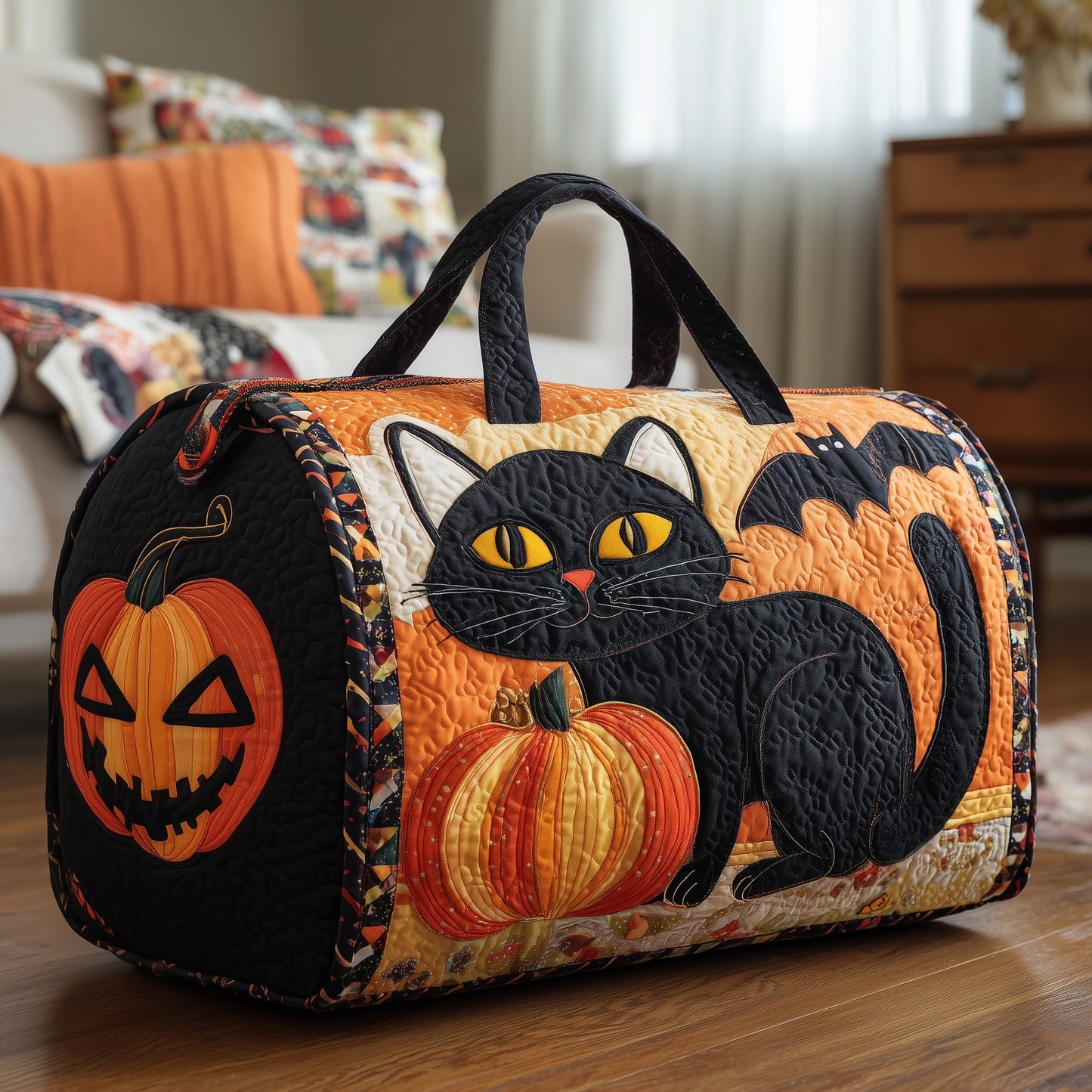 Halloween Cat Quilted Duffle Bag GFTOYC286