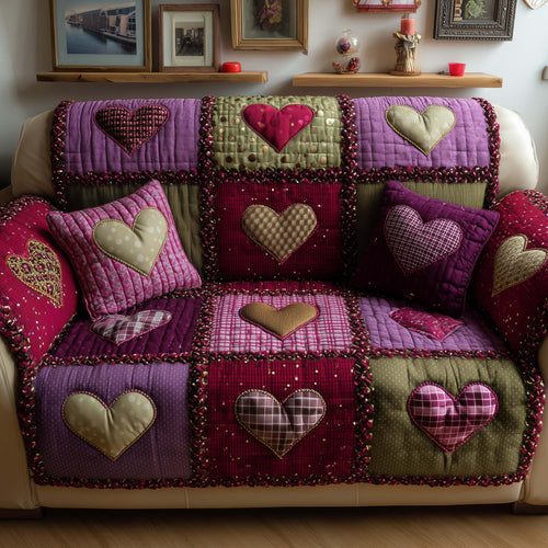 Tender Hearts Quilted Sofa Cover GFTOYC2867