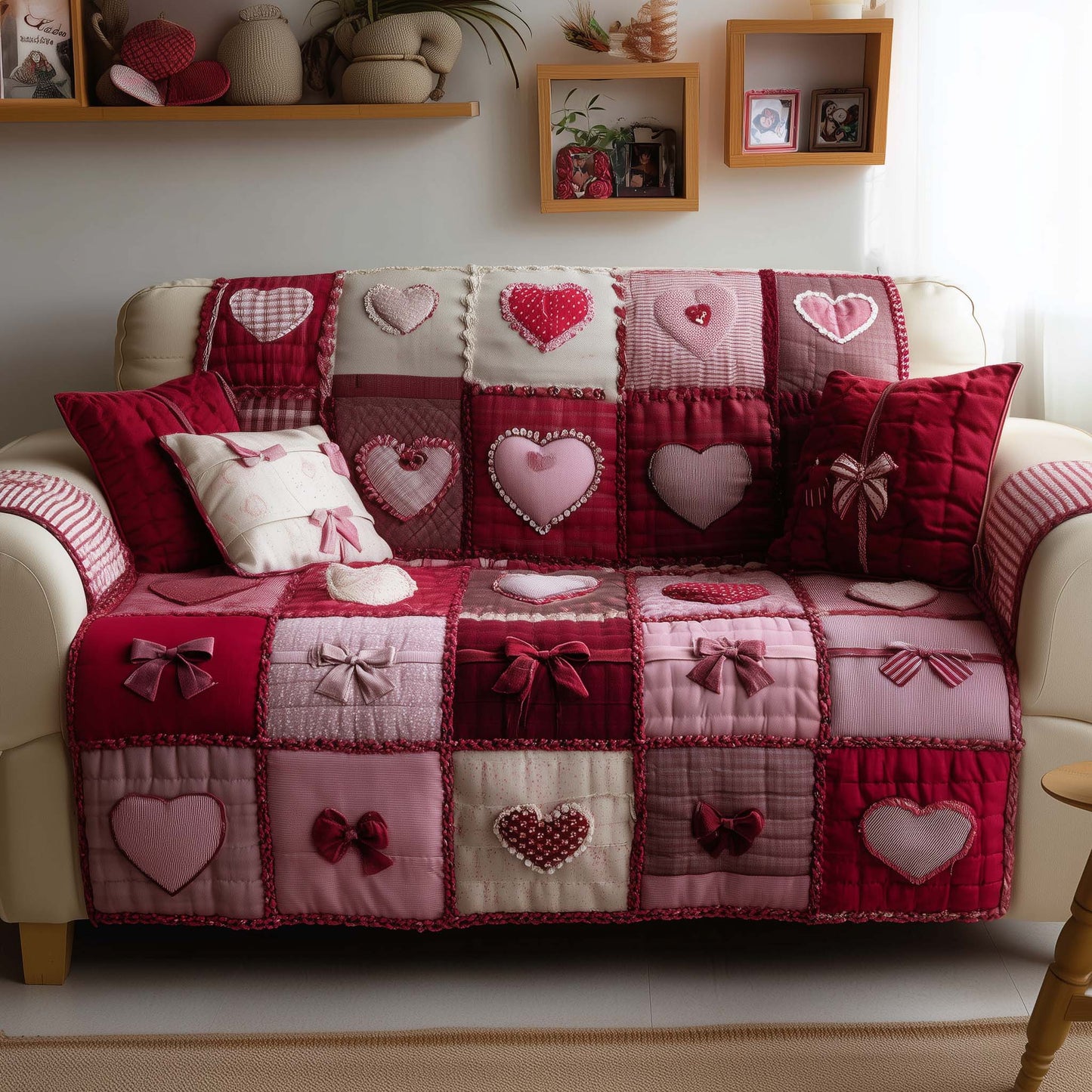 Tender Hearts Quilted Sofa Cover GFTOYC2868