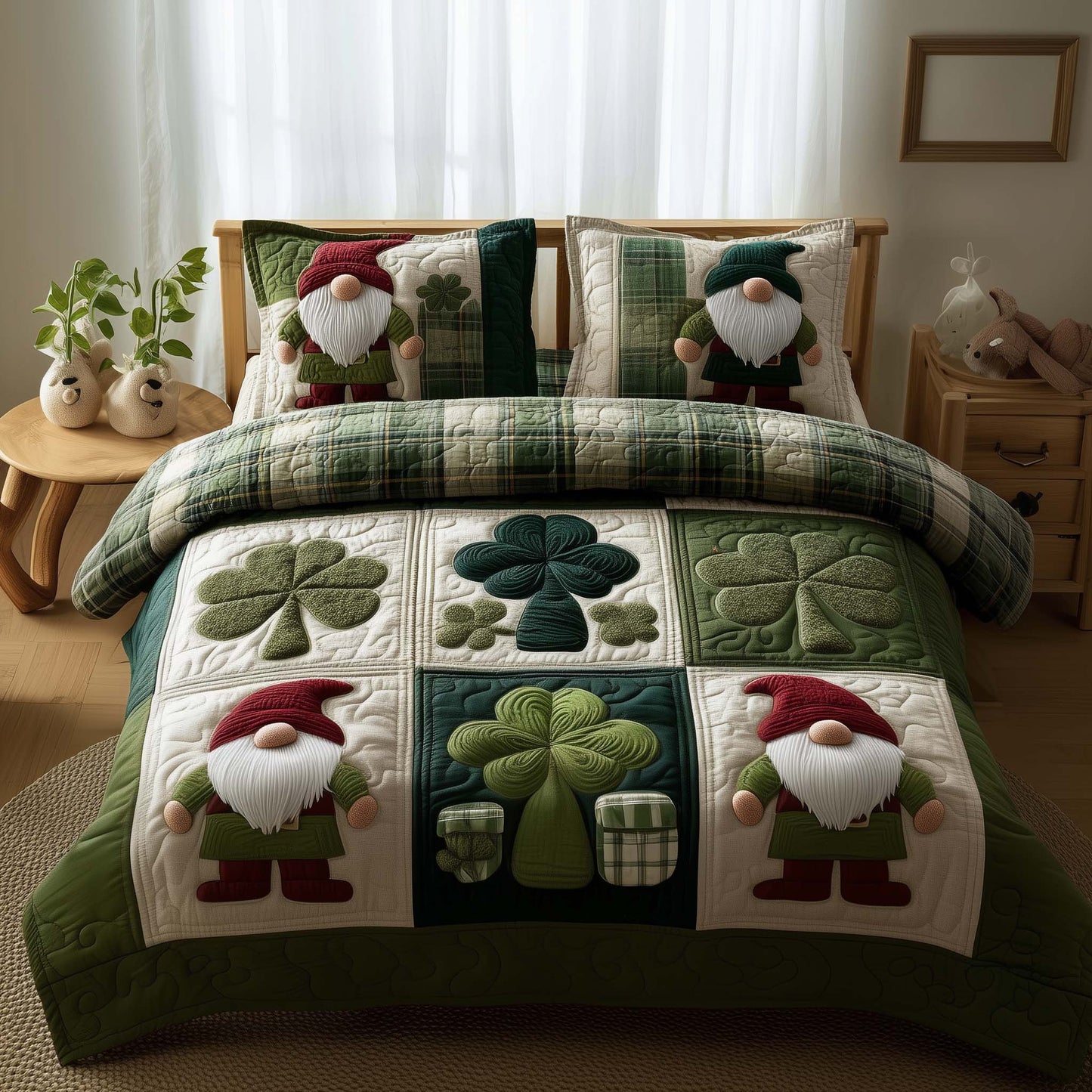 Emerald Shamrock 3-Piece Quilted Bedding Set GFTOYC2880