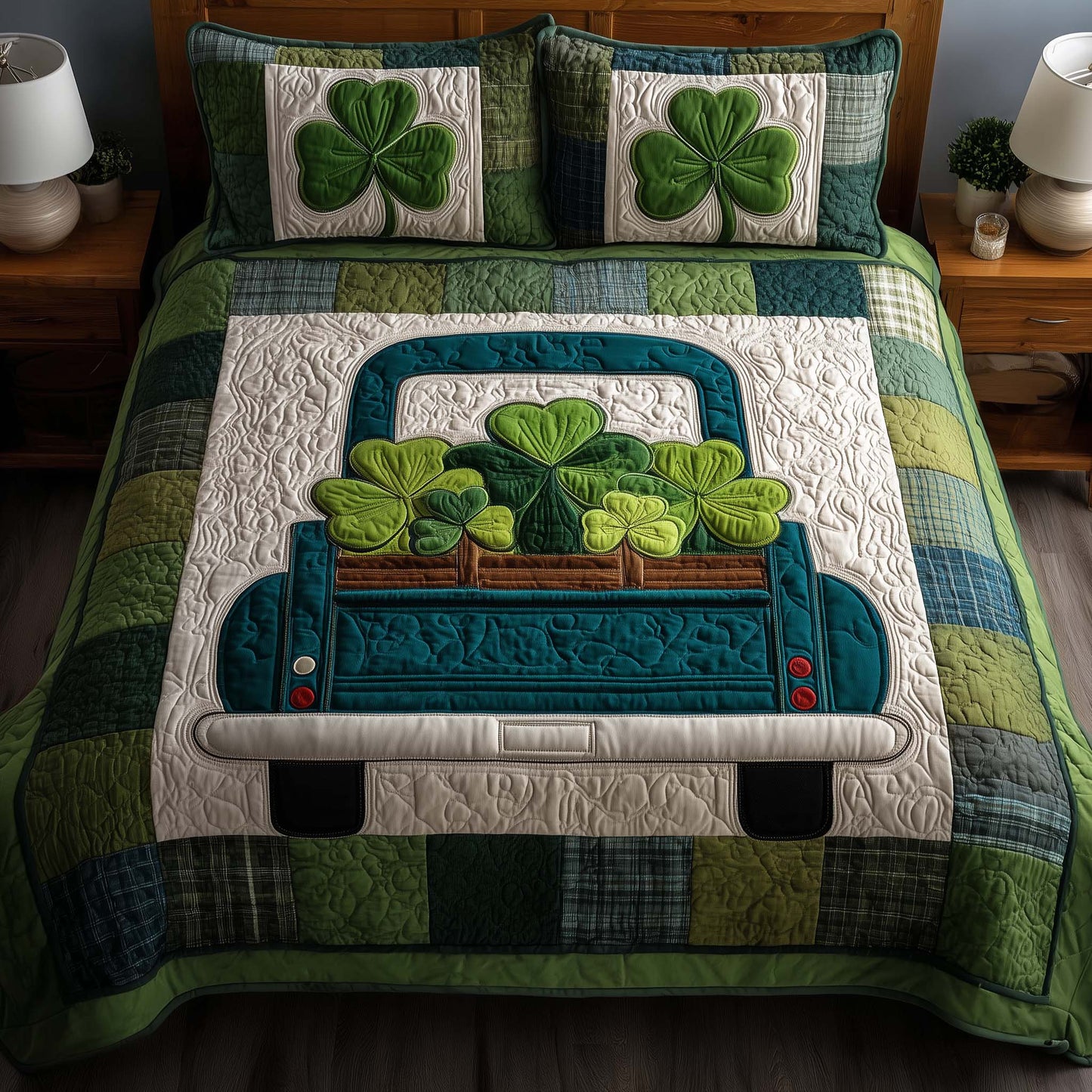 Emerald Shamrock 3-Piece Quilted Bedding Set GFTOYC2883