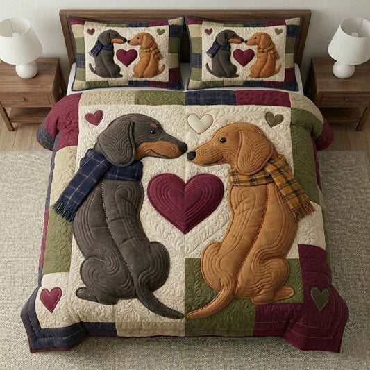 Love Dachshund 3-Piece Quilted Bedding Set GFTOYC2916