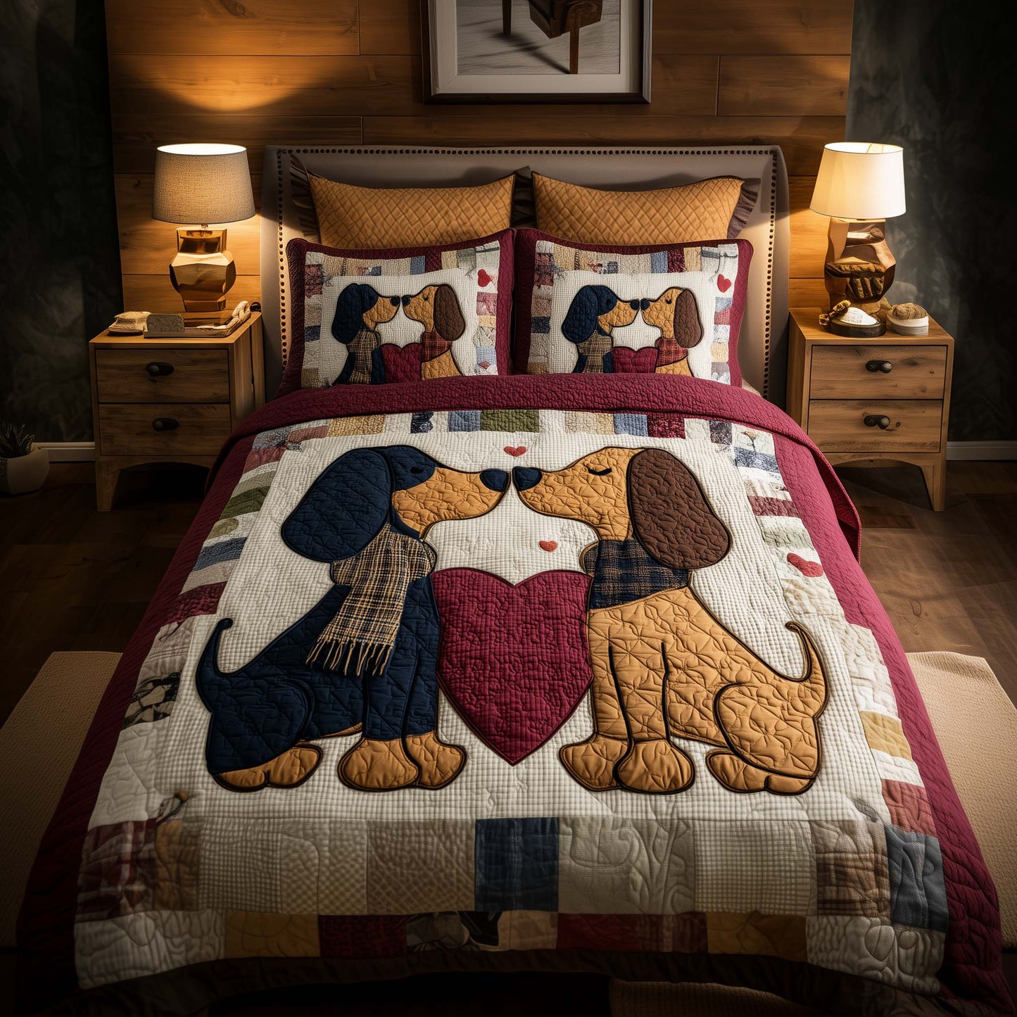 Love Dachshund 3-Piece Quilted Bedding Set GFTOYC2917