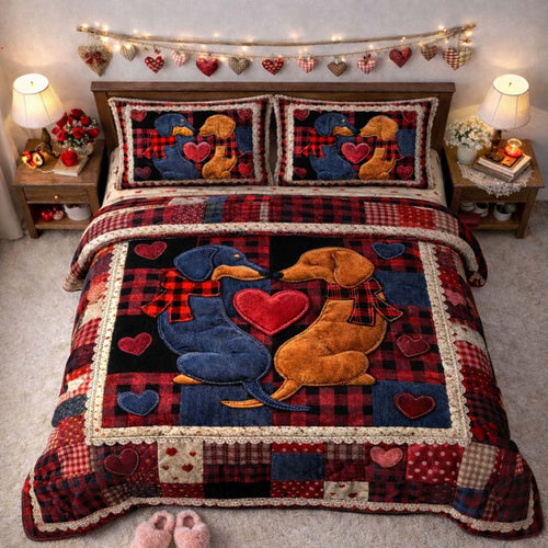 Love Dachshund 3-Piece Quilted Bedding Set GFTOYC2920