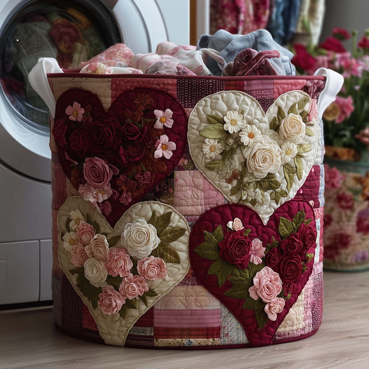 Floral Love Quilted Laundry Basket GFTOYC3006