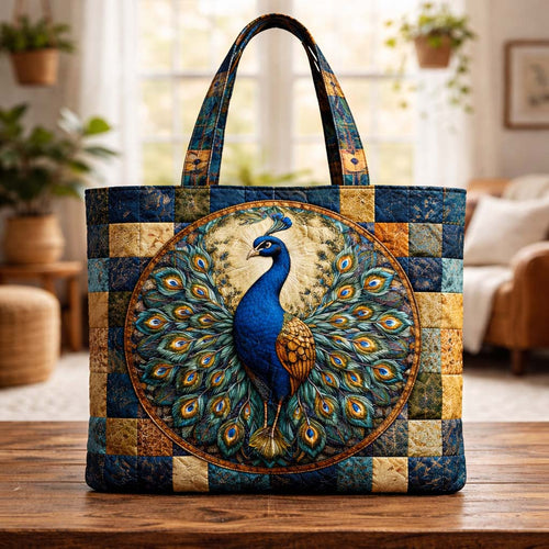 Elegant Peacock Quilted Tote Bag GFTOYC3017