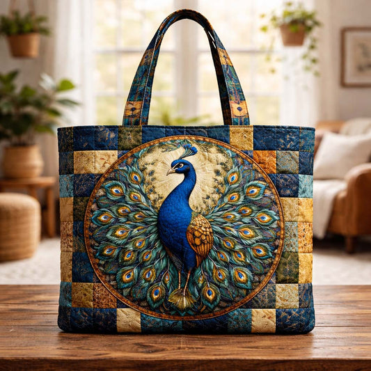 Elegant Peacock Quilted Tote Bag GFTOYC3017