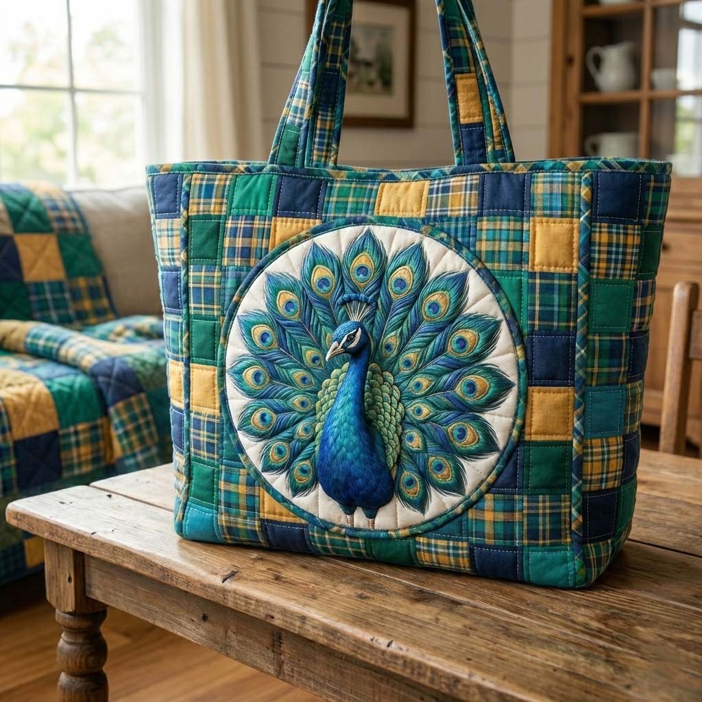 Elegant Peacock Quilted Tote Bag GFTOYC3018