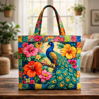 Elegant Peacock Quilted Tote Bag GFTOYC3020