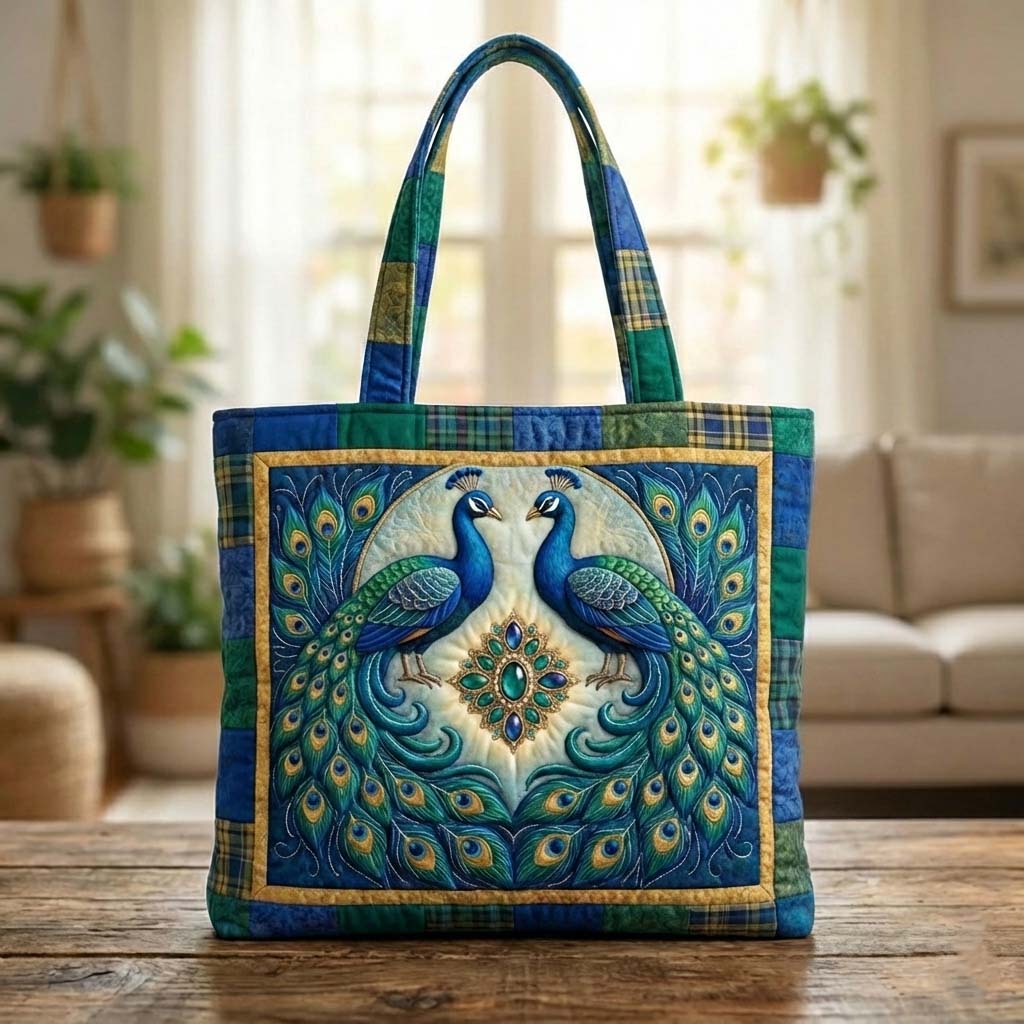 Elegant Peacock Quilted Tote Bag GFTOYC3022
