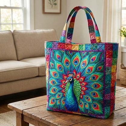 Elegant Peacock Quilted Tote Bag GFTOYC3023