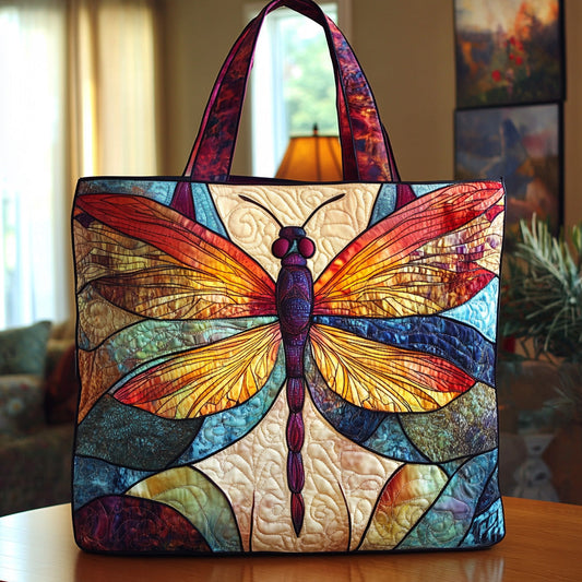 Stained Glass Dragonfly Quilted Tote Bag GFTOYC432
