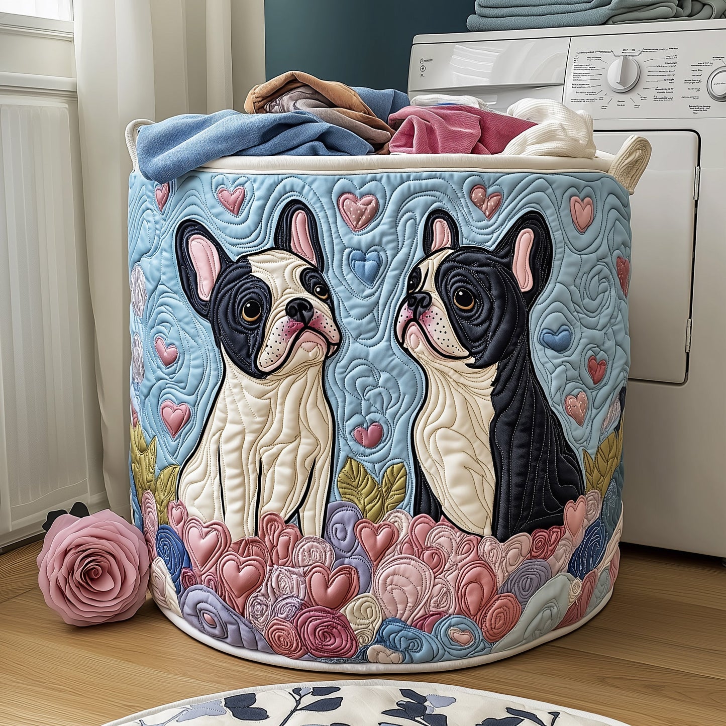 Bulldog Couple Quilted Laundry Basket GFTOYC518