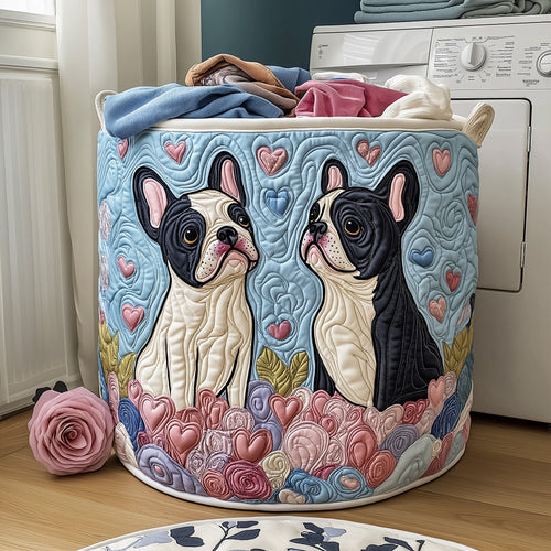 Bulldog Couple Quilted Laundry Basket GFTOYC518