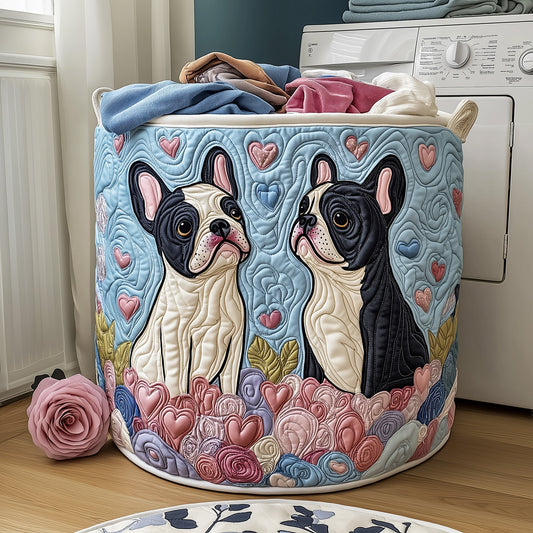 Bulldog Couple Quilted Laundry Basket GFTOYC518