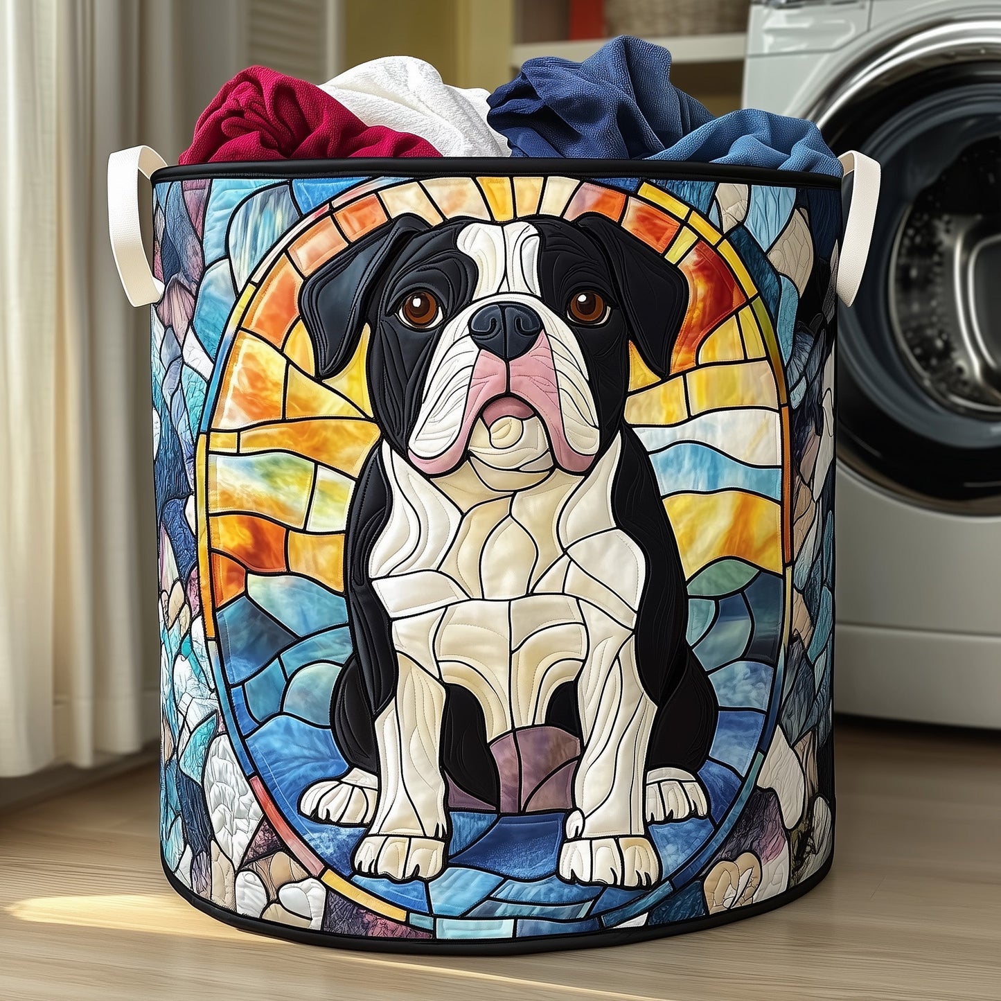 Stained Glass Bulldog Quilted Laundry Basket GFTOYC523