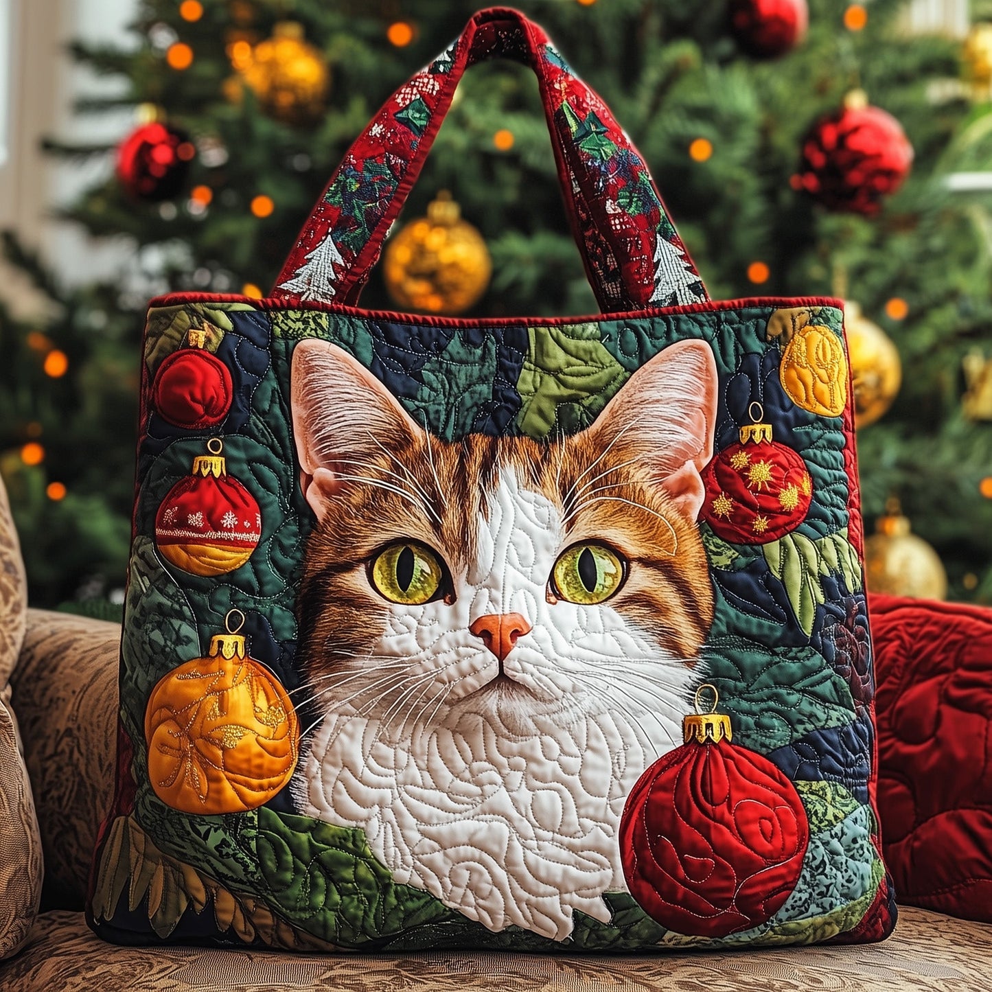 Christmas Cat Quilted Tote Bag GFTOYC524