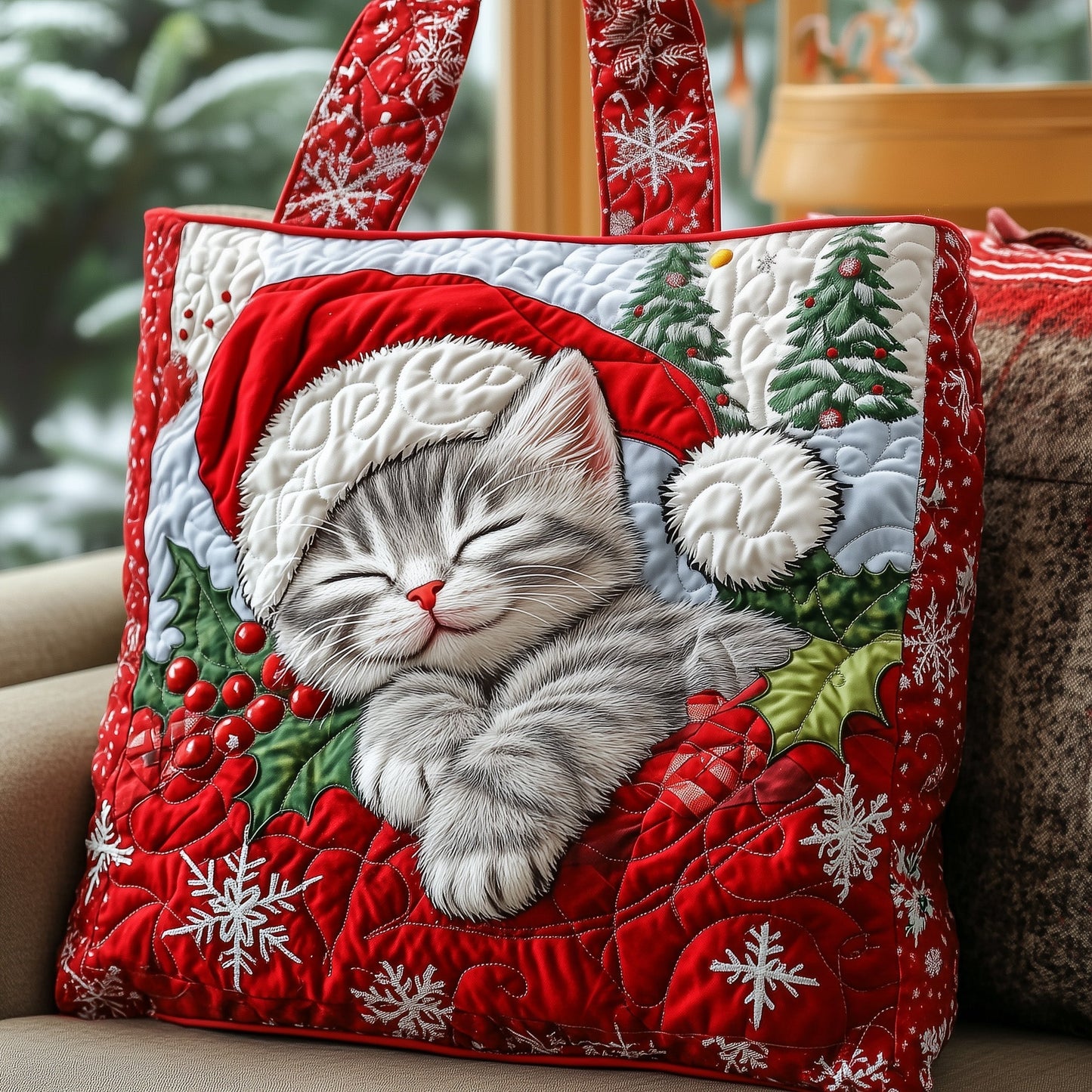 Christmas Cat Quilted Tote Bag GFTOYC529