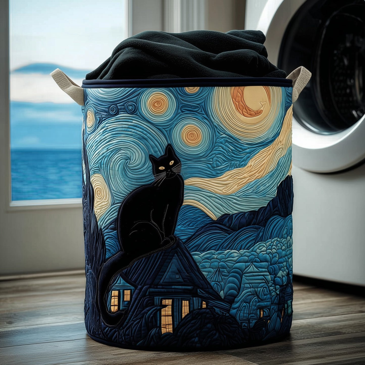 Cat Starry Night Quilted Laundry Basket GFTOYC57