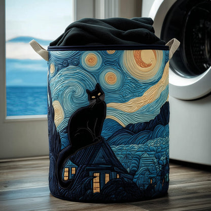 Cat Starry Night Quilted Laundry Basket GFTOYC57