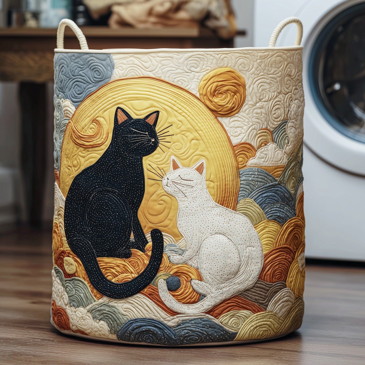 Cat Couple Quilted Laundry Basket GFTOYC59