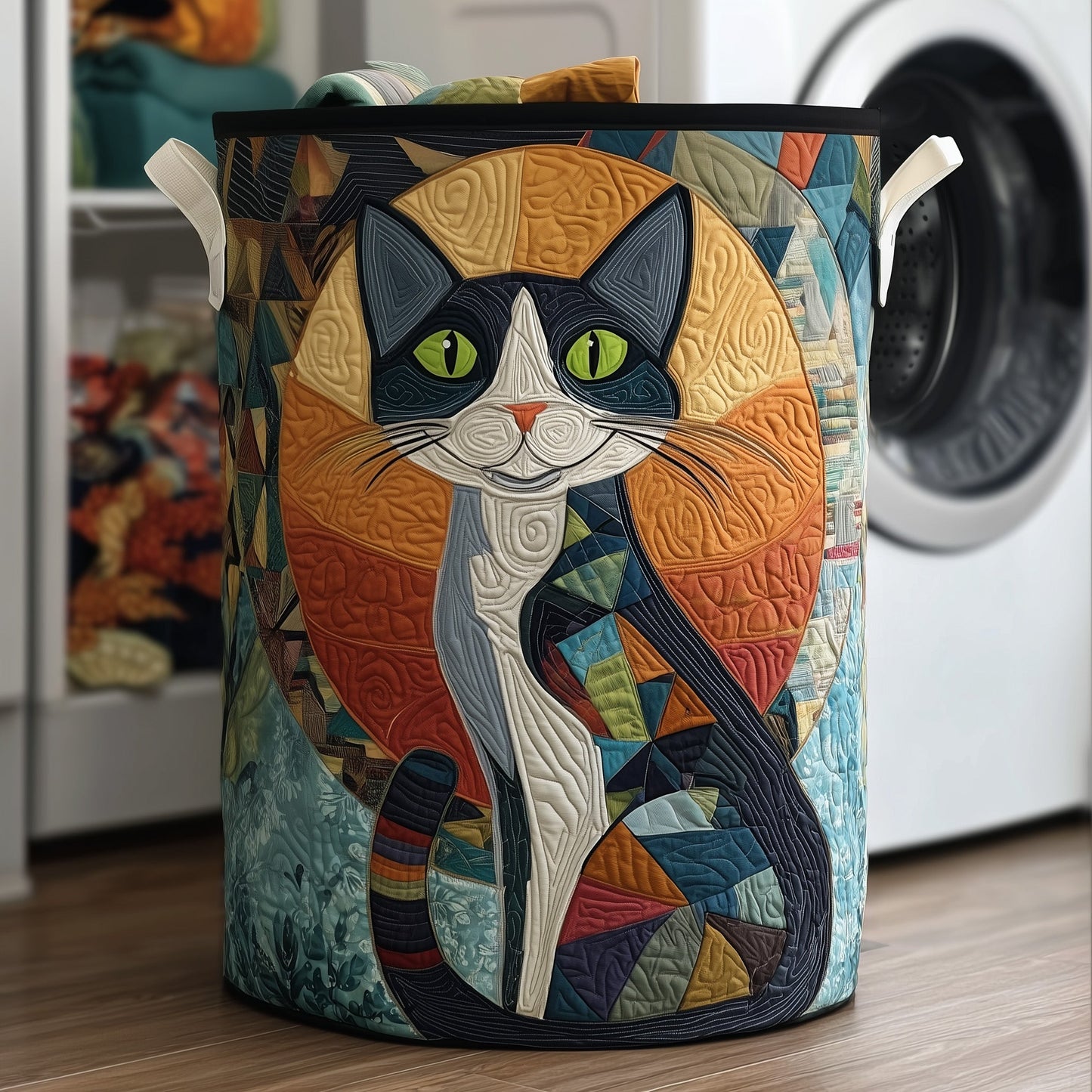Whimsical Cat Quilted Laundry Basket GFTOYC60