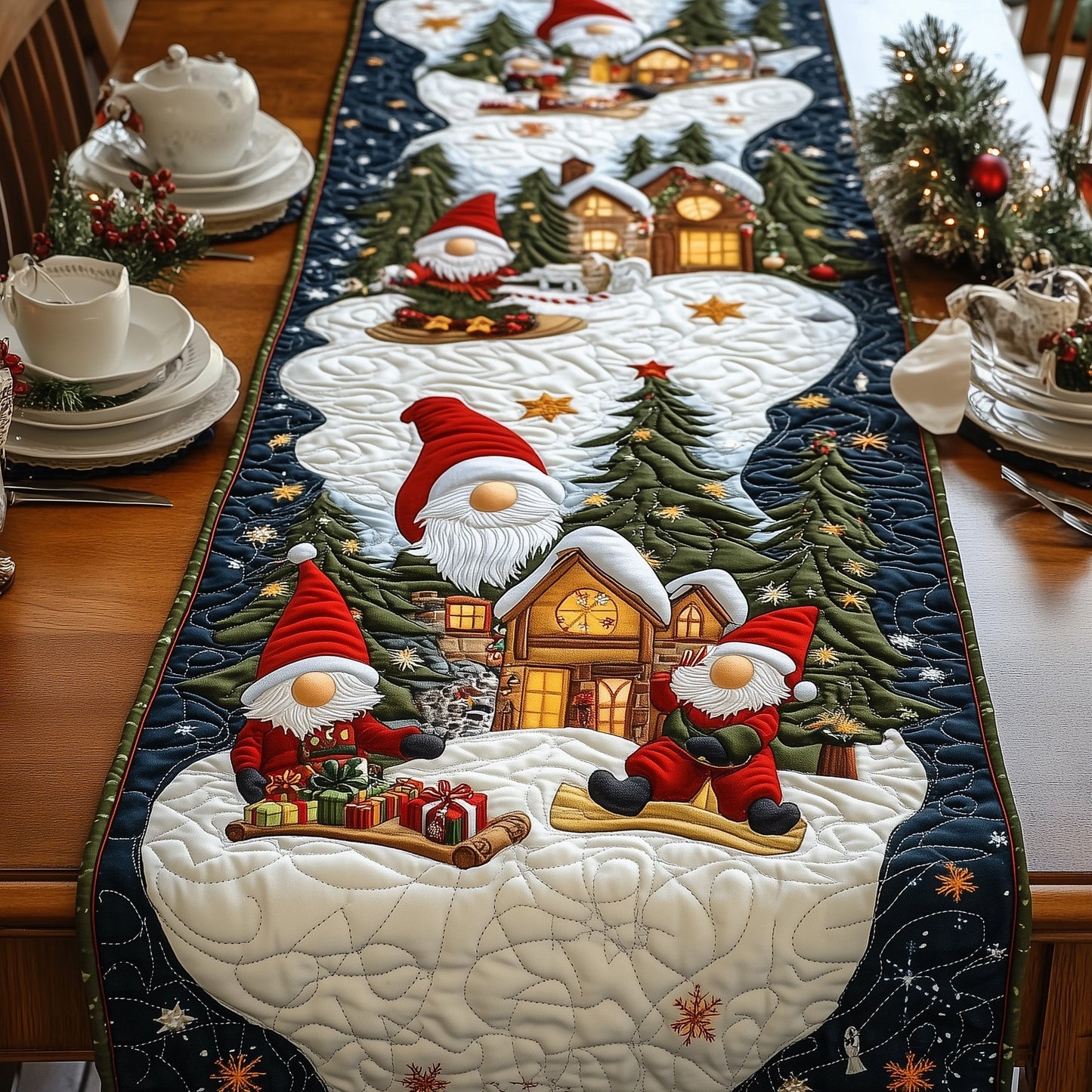 Christmas Gnome Quilted Table Runner GFTOYC649