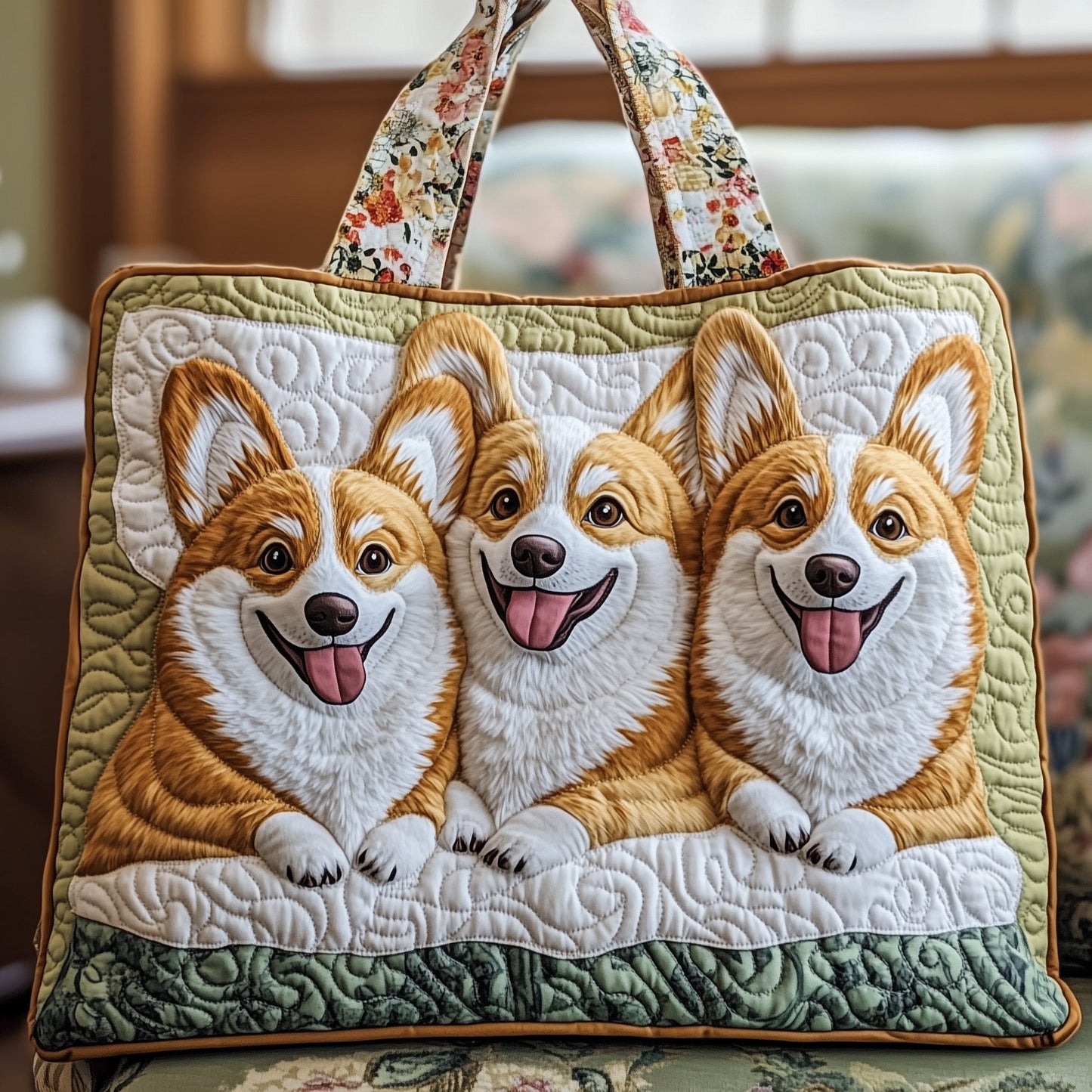 Joyful Corgi Quilted Tote Bag GFTOYC664