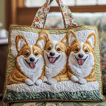 Joyful Corgi Quilted Tote Bag GFTOYC664