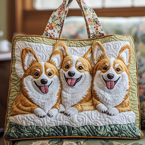 Joyful Corgi Quilted Tote Bag GFTOYC664