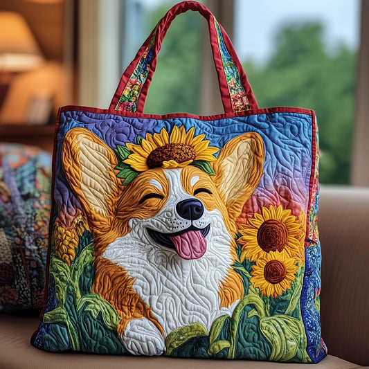 Sunflower Corgi Quilted Tote Bag GFTOYC665