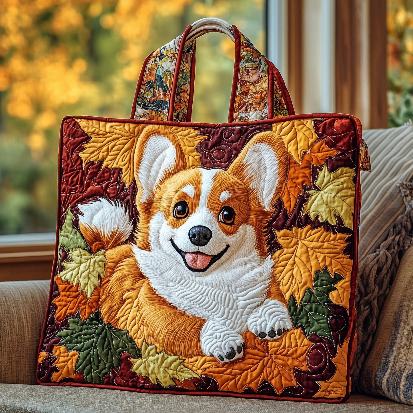 Joyful Corgi Quilted Tote Bag GFTOYC667