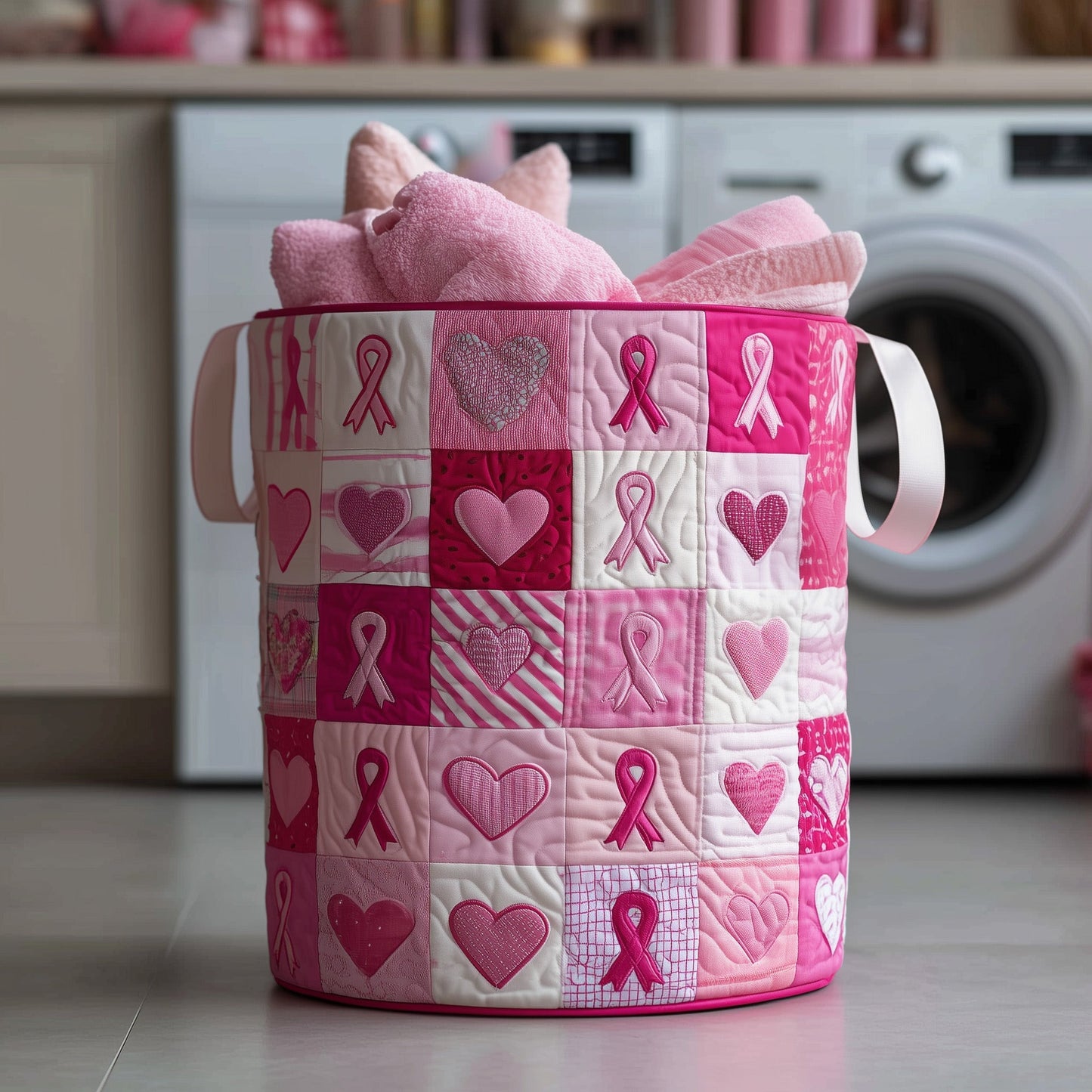 Breast Cancer Quilted Laundry Basket GFTOYC66