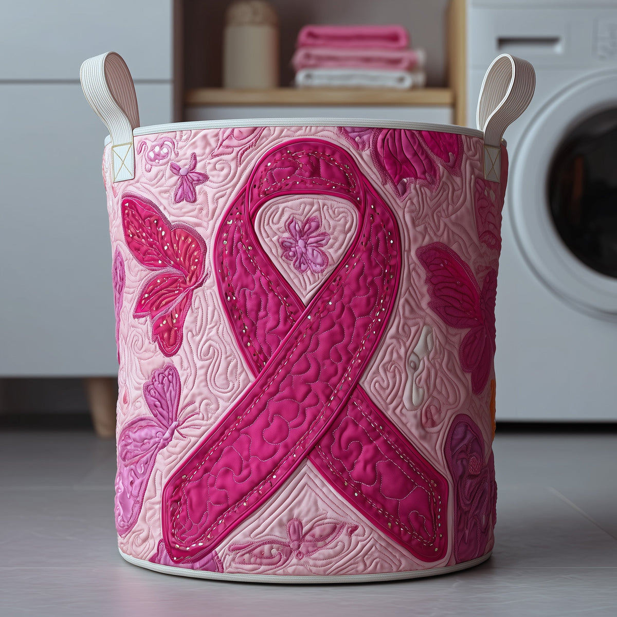 Breast Cancer Quilted Laundry Basket GFTOYC67