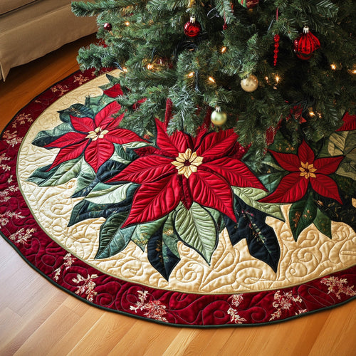 Elegant Poinsettia Quilted Tree Skirt GFTOYC707