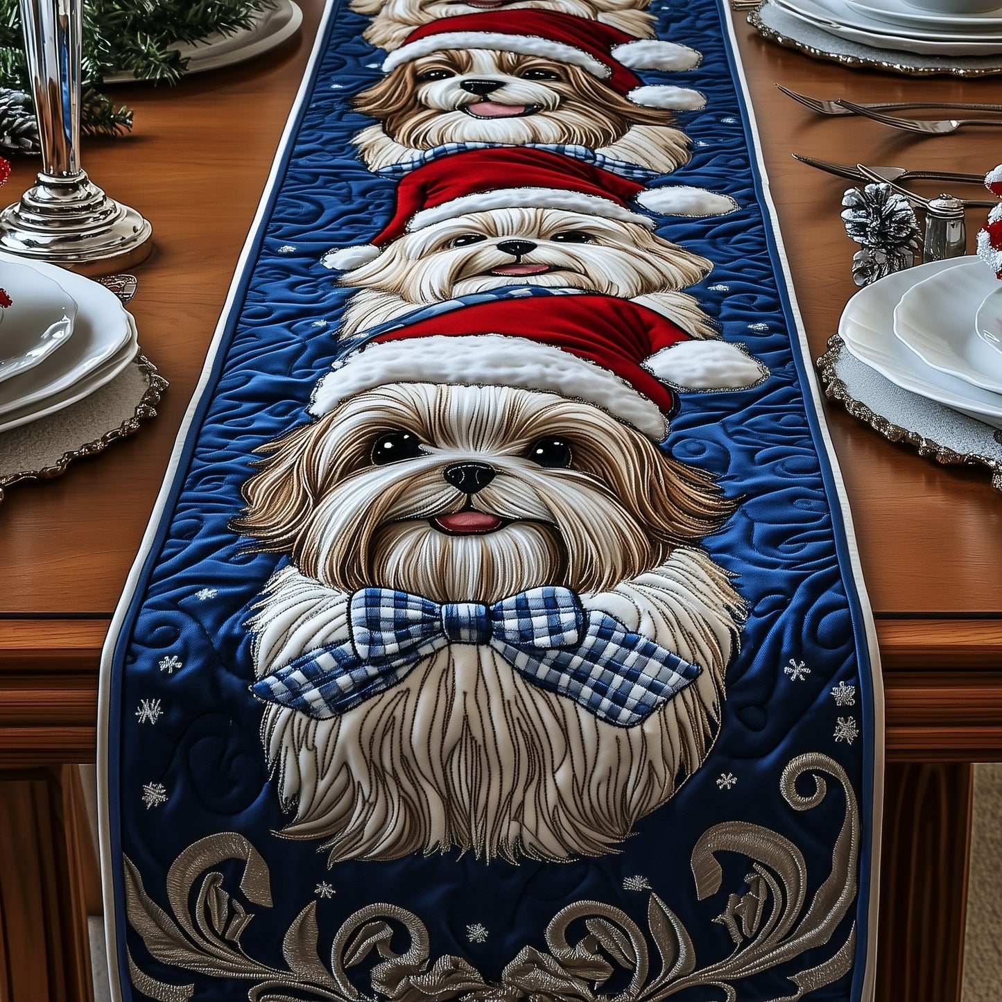 Christmas Shih Tzu Quilted Table Runner GFTOYC713