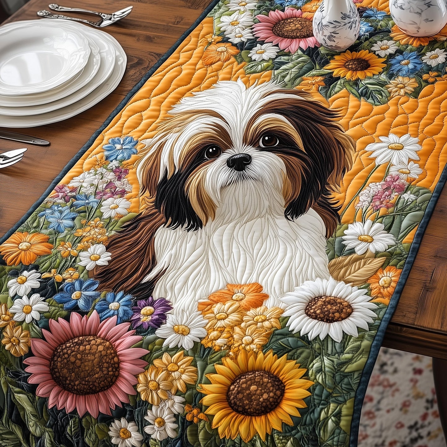 Sunflower Shih Tzu Quilted Table Runner GFTOYC716
