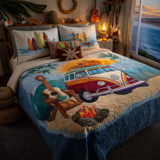 Camping Hippie Van 3-Piece Quilted Bedding Set GFTOYC77