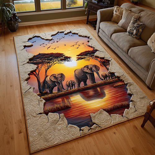 African Elephant Family Area Rug GFTOYC815
