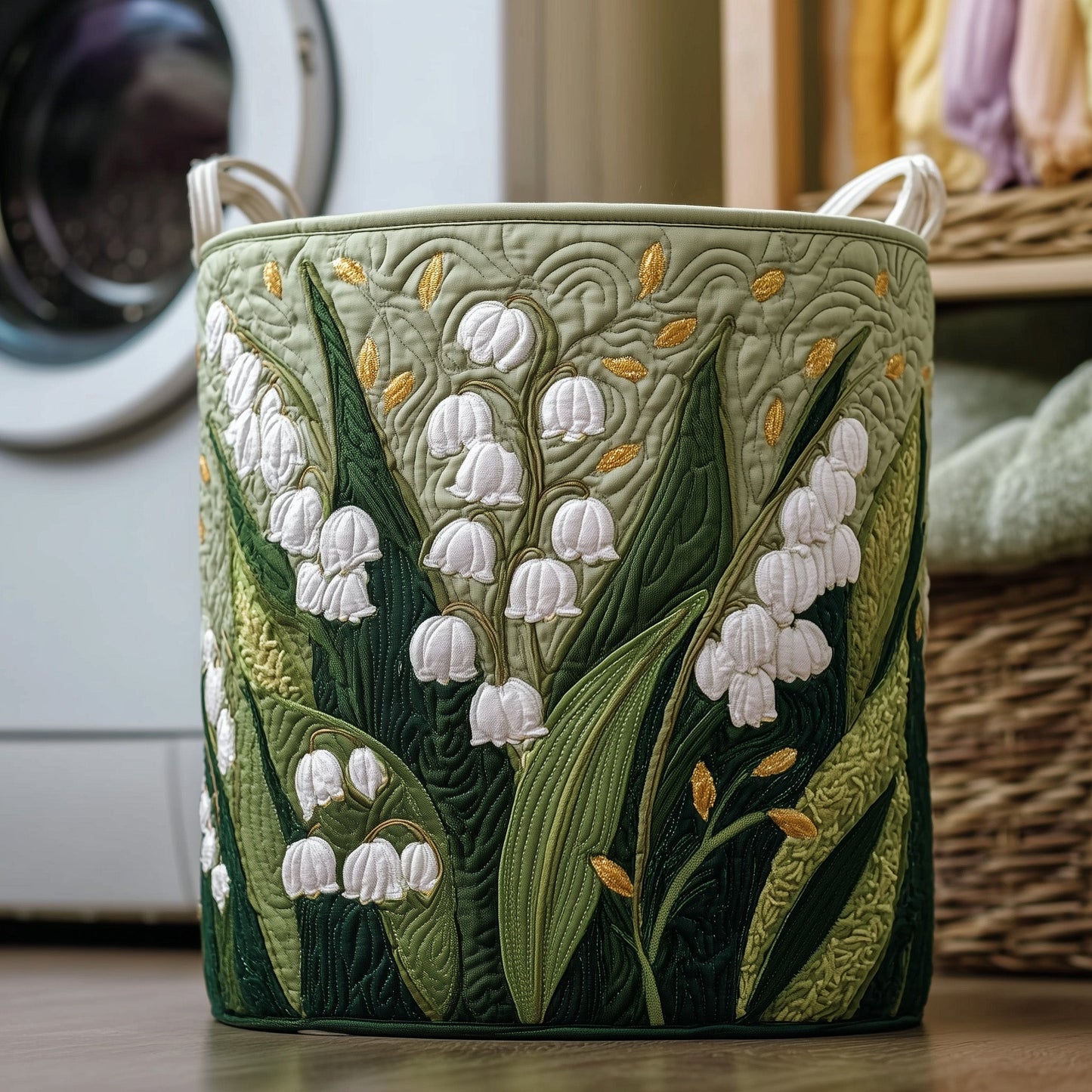 Lily of the Valley Quilted Laundry Basket GFTOYC89