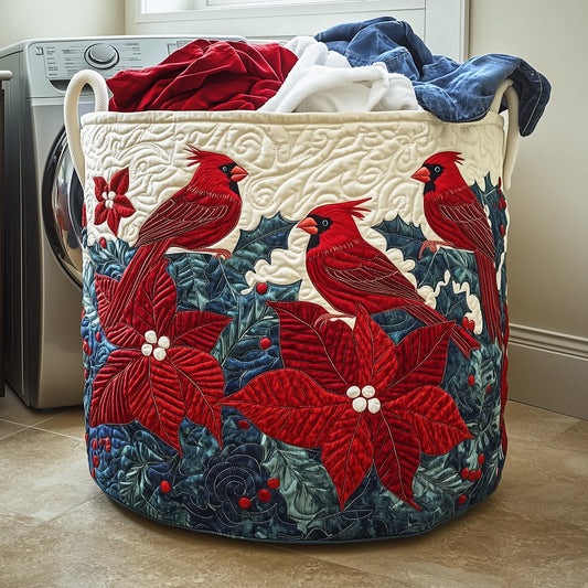 Cardinal Poinsettia Quilted Laundry Basket GFTOYC932