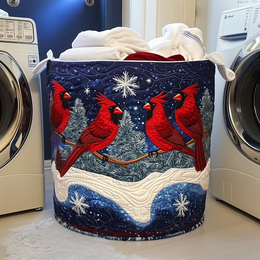 Winter Cardinals Quilted Laundry Basket GFTOYC935