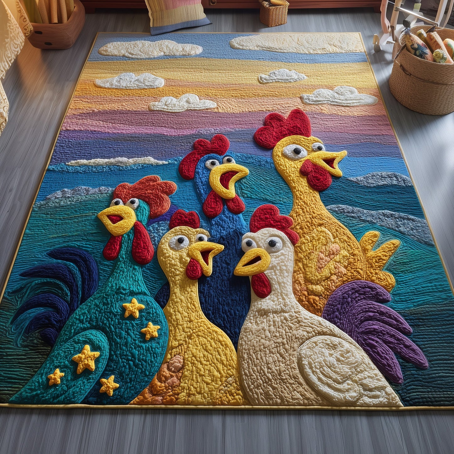 Whimsical Chickens Area Rug GFTOYC975