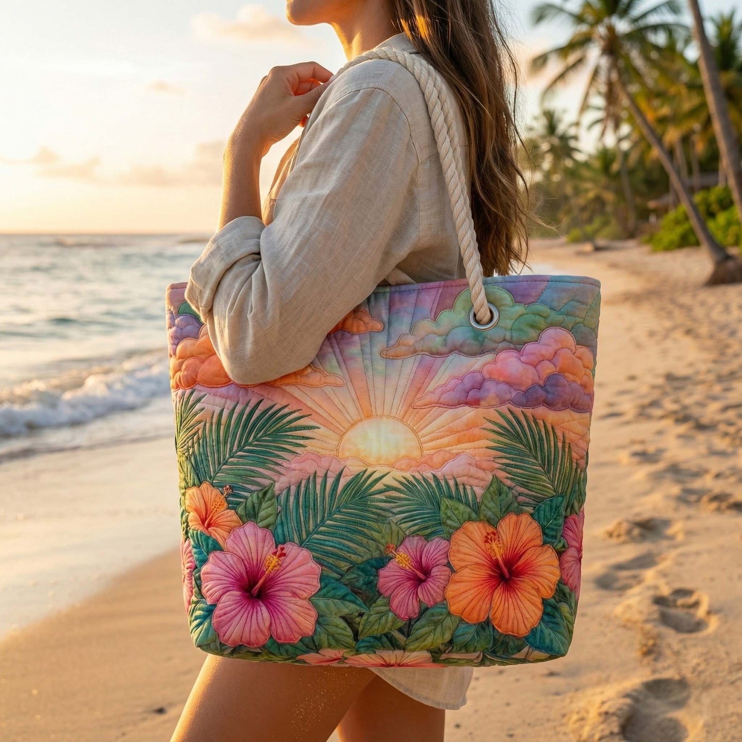 Tropical Sunrise Quilted Beach Bag GFTOQA1497