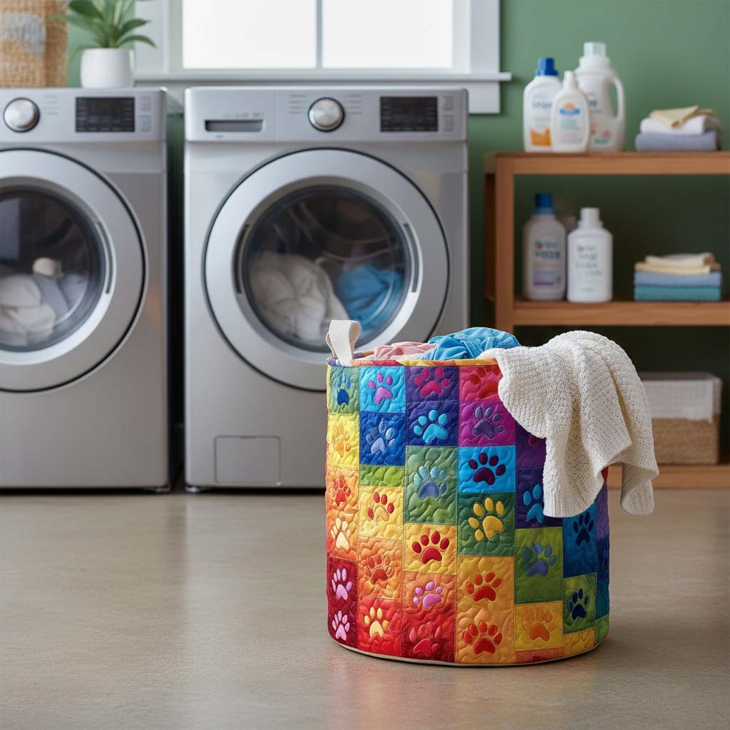 Rainbow Paws Quilted Laundry Basket GFTOQM1798