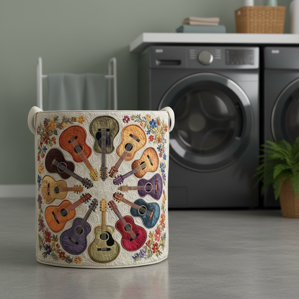 Guitar Circle Quilted Laundry Basket GFTOQM2098