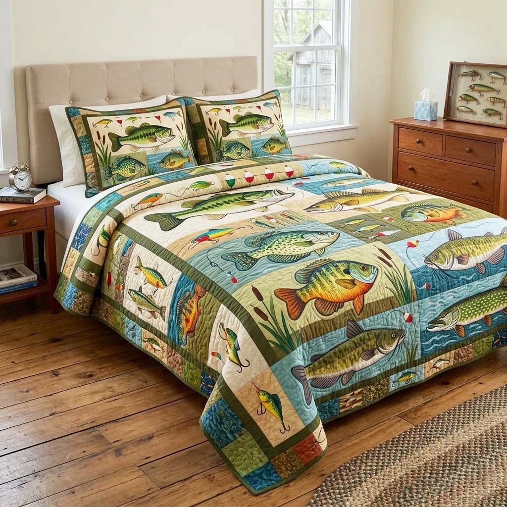 Lake Catch 3-Piece Quilted Bedding Set GFTOQM4483