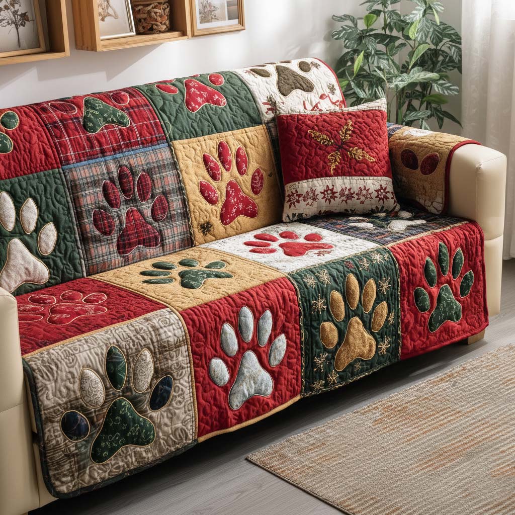 Paws Patchwork Quilted Sofa Cover GFTOYC1901