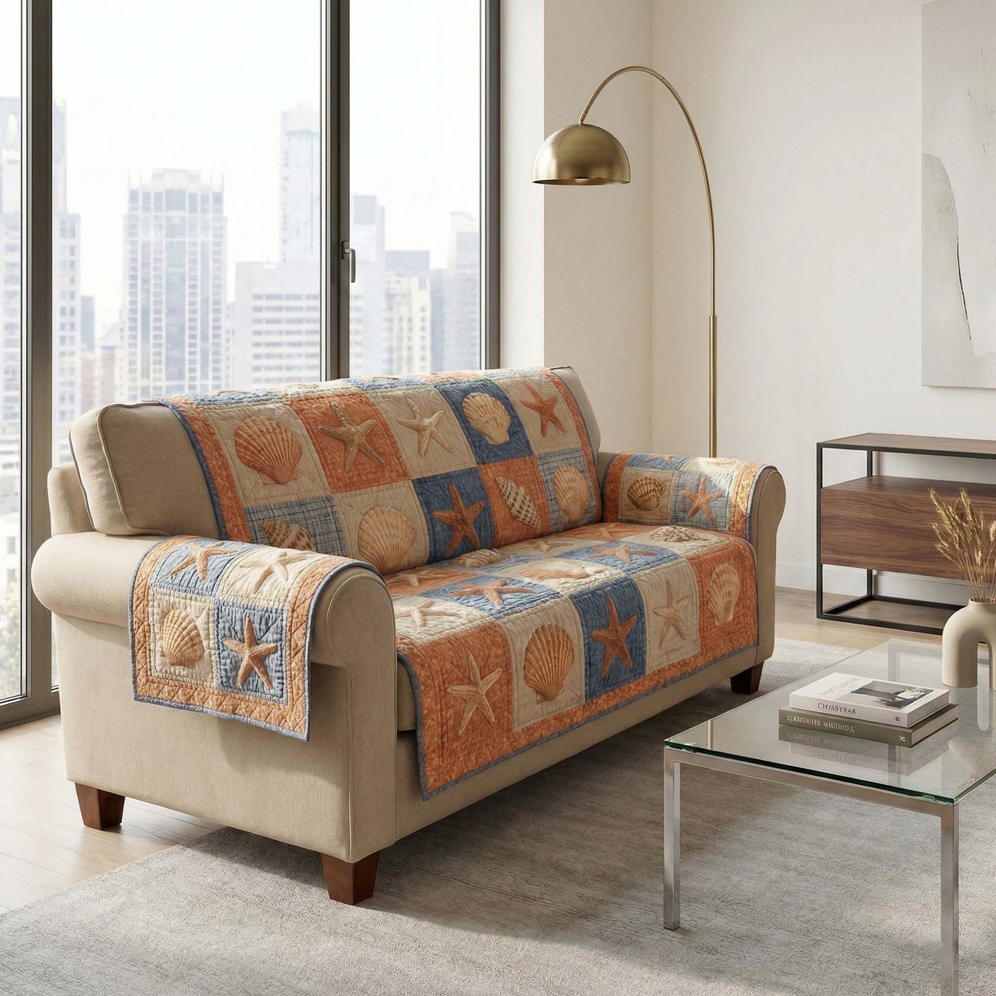 Seaside Patchwork Quilted Sofa Cover GFTOQM2635