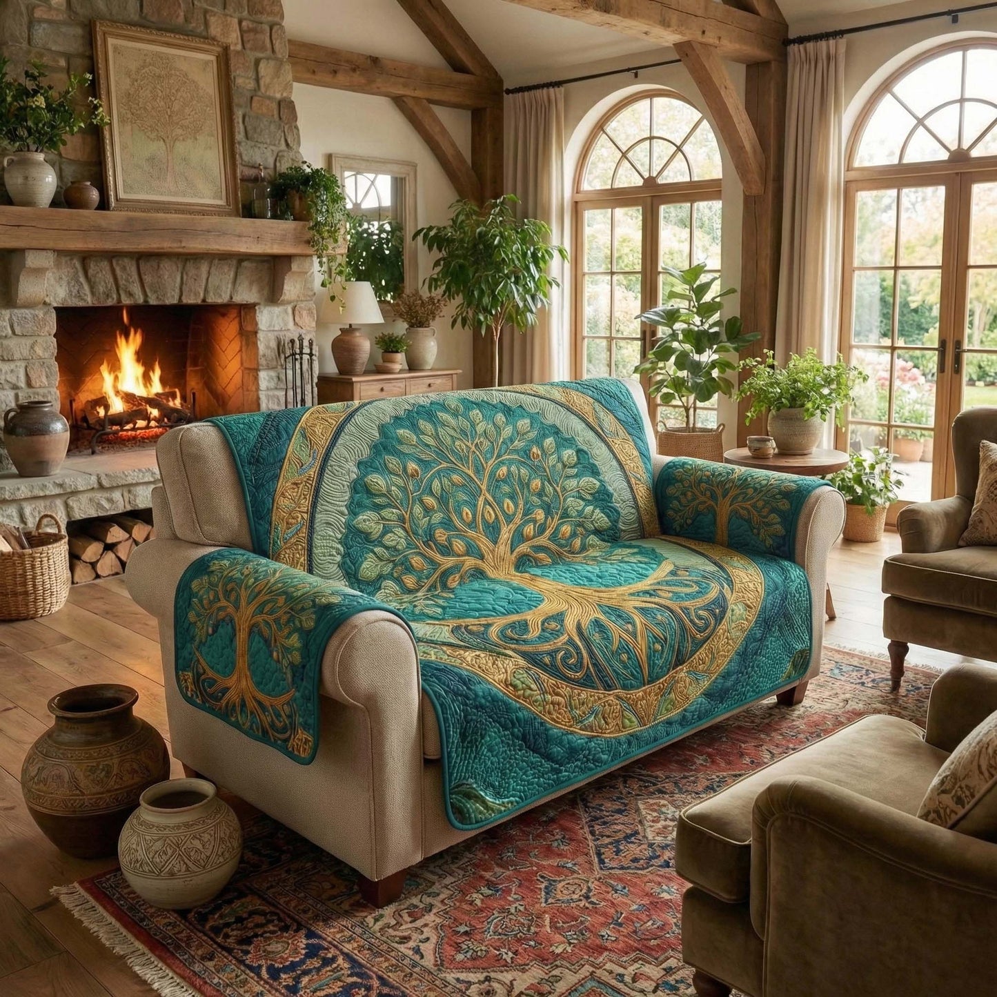 Emerald Roots Quilted Sofa Cover GFTOQM2789
